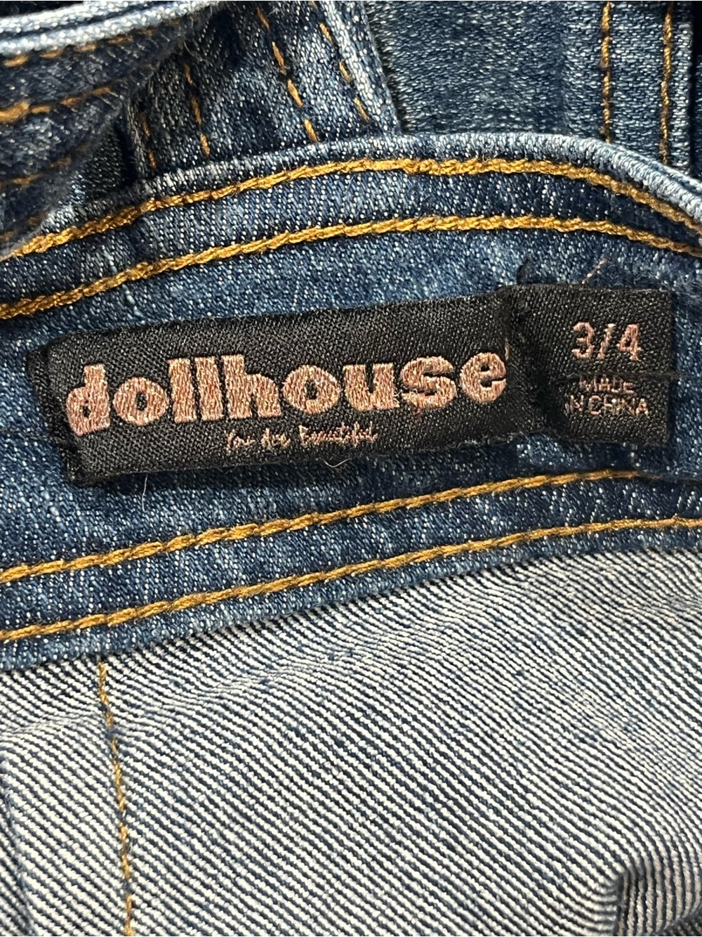 Dollhouse Deep V Denim Jumpsuit Wide Leg Crossback Vintage Wash Size 3/4 - Picture 13 of 13